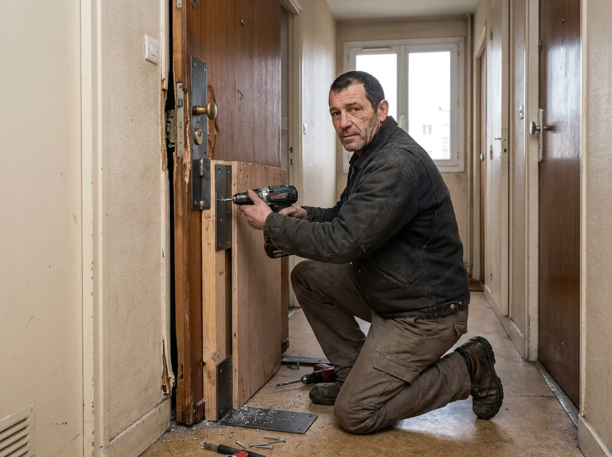 Serrure de porte palière forcée après cambriolage, remplacée par un serrurier à Vanves